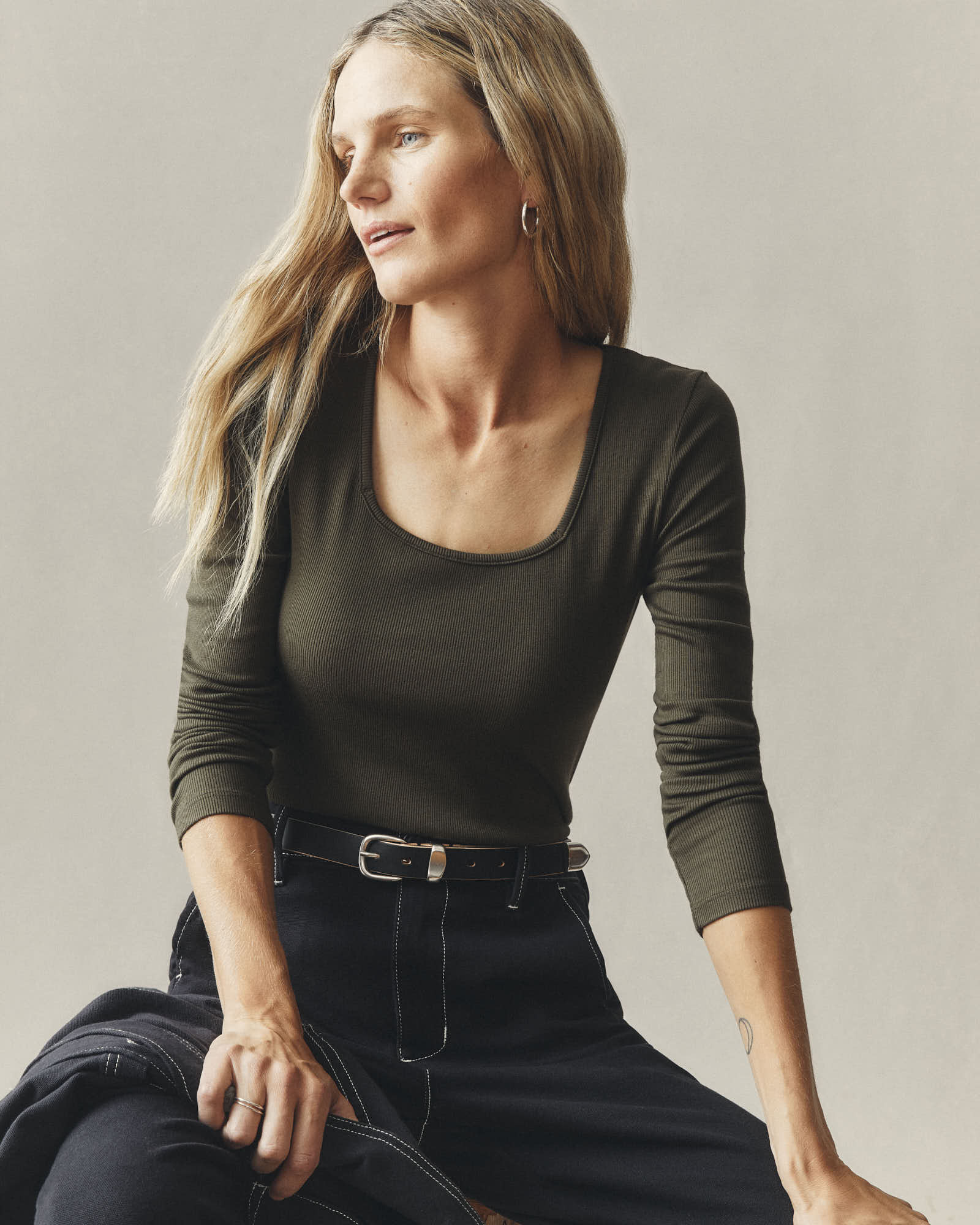 Women's Luxe Rib Square Neck Long Sleeve - Deep Olive