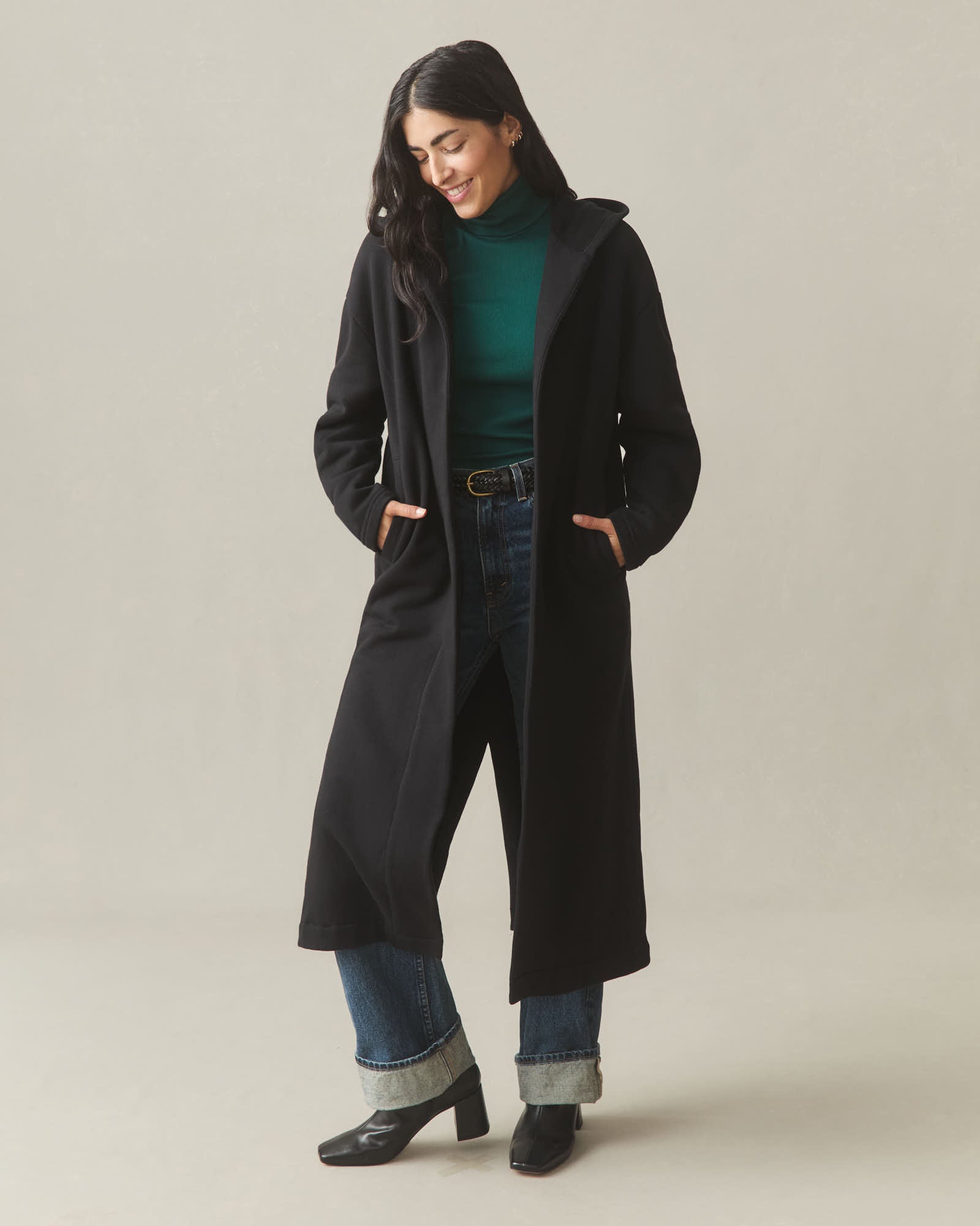 Women's Fleece Long Coat - Black