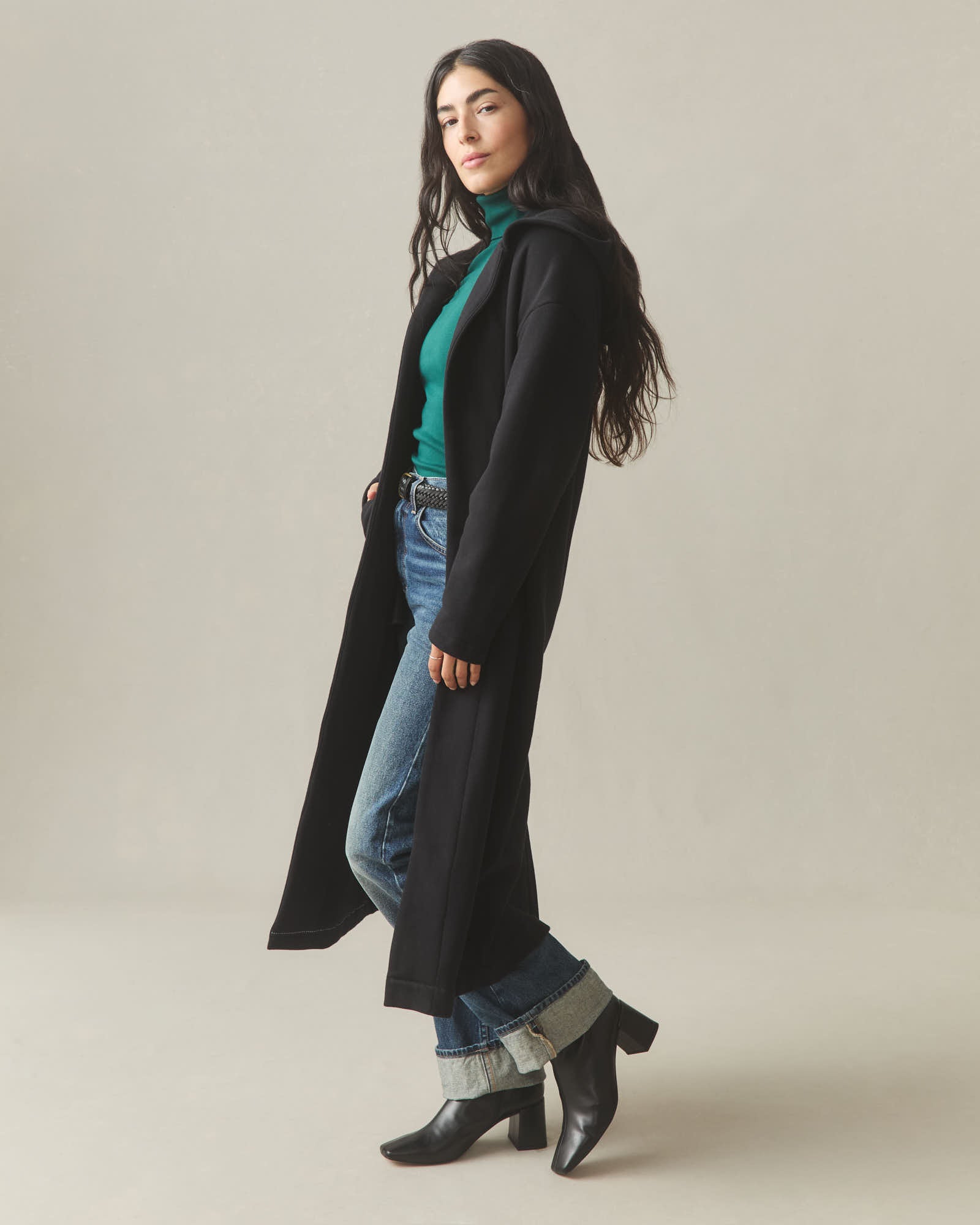 Women's Fleece Long Coat - Black