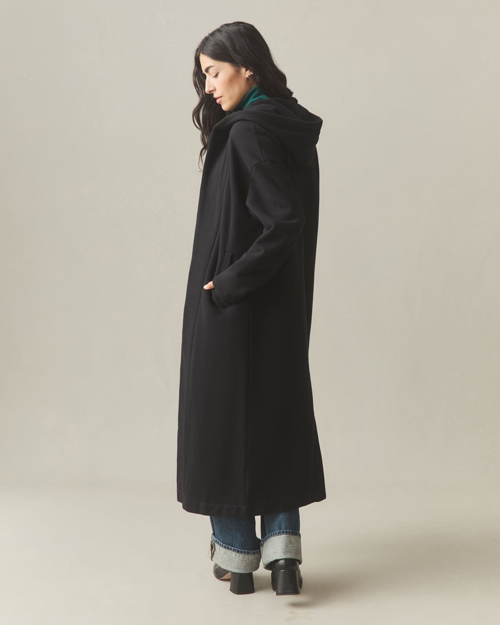 Women's Fleece Long Coat - Black