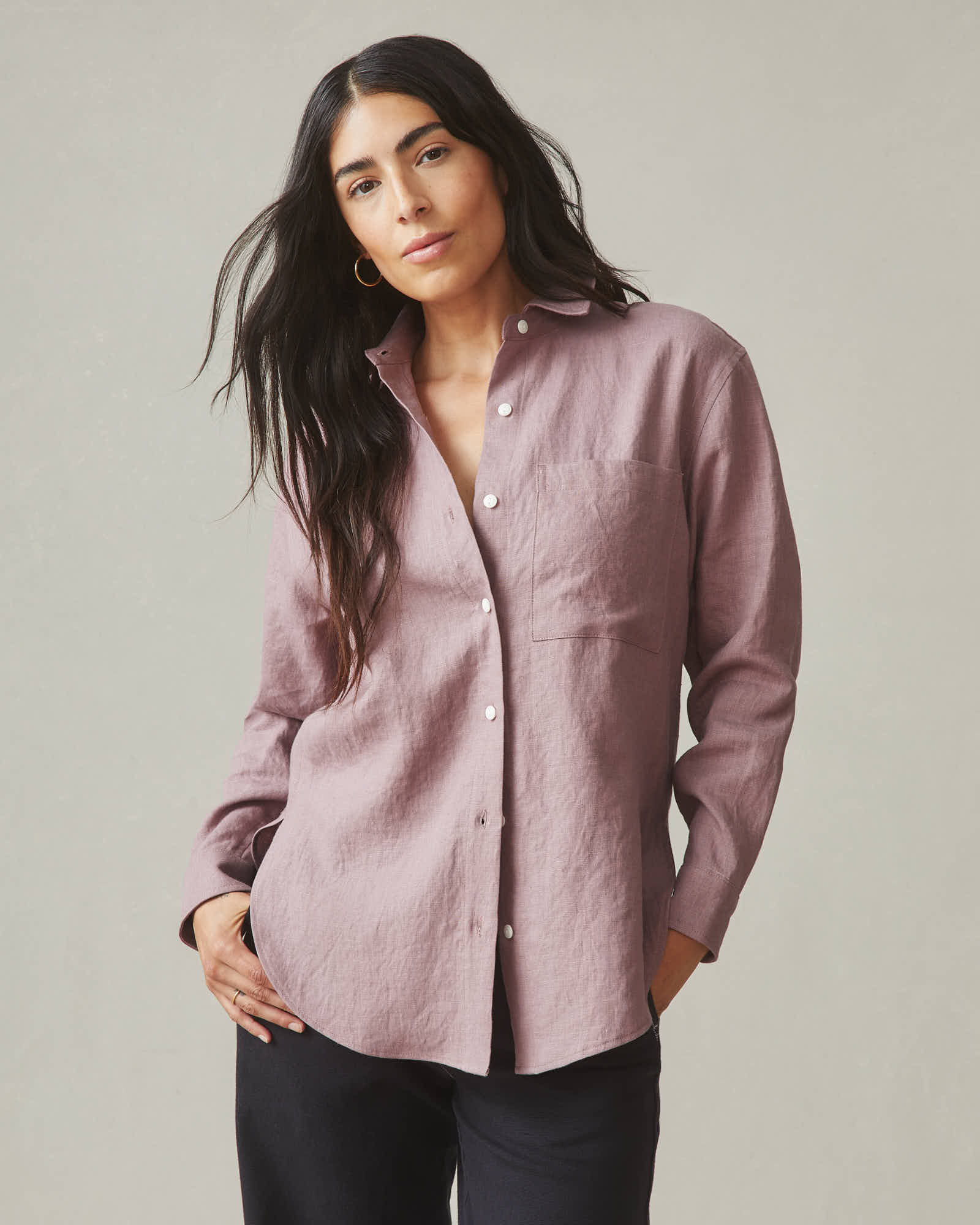 American Giant Easy Linen Long Sleeve Shirt Twilight Mauve Xs