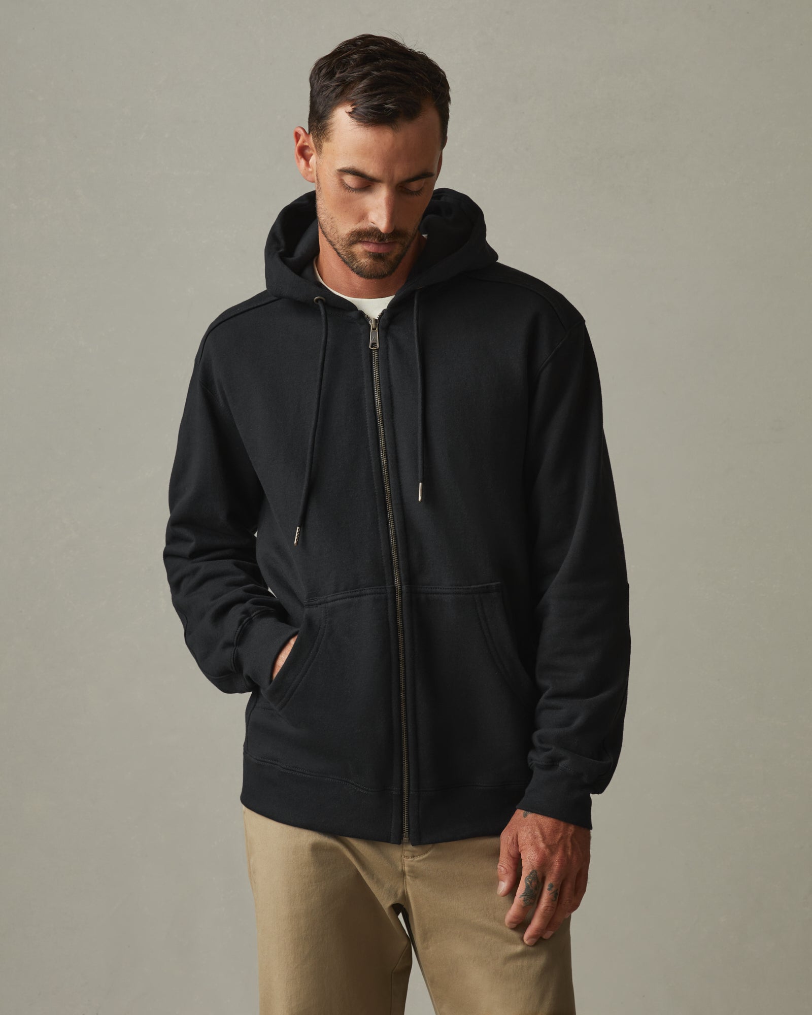 Relaxed Fit Half-zip Hoodie - Black - Men