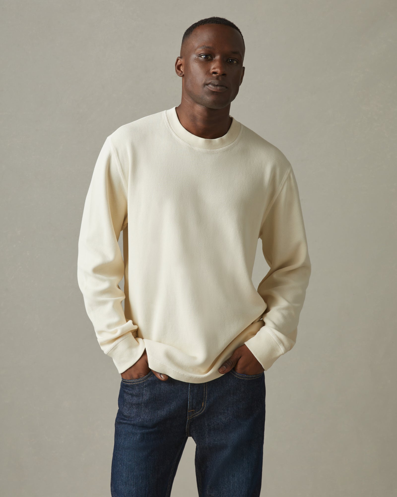 Organic Cotton Men's Rib Detail Crew Neck Sweatshirt