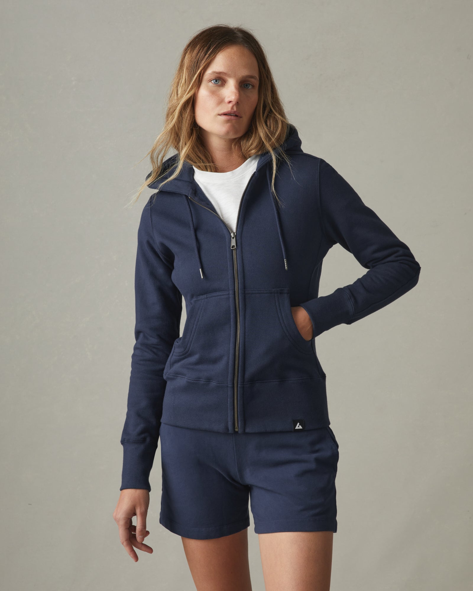 Blue zip hoodie women's clearance