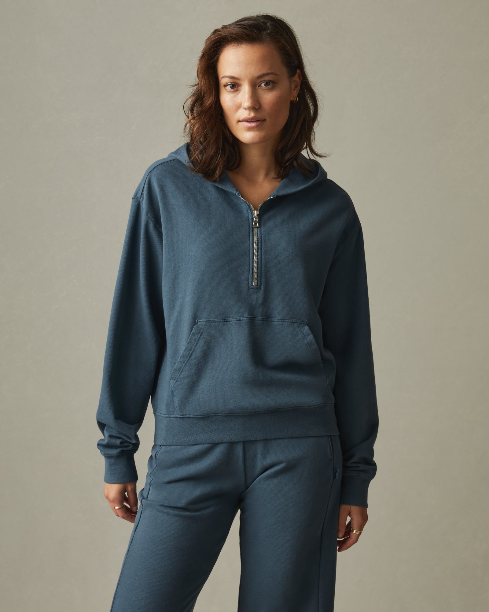 Women's French Terry Half Zip Hoodie Winter Sky