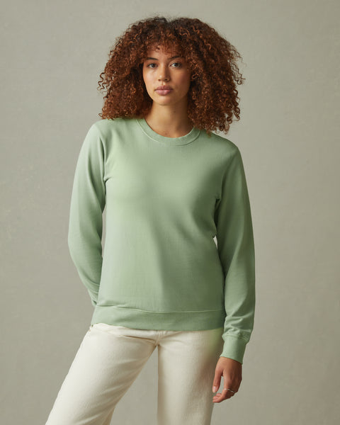 その他 Over Size French Terry Top Light Green Women's French Terry Crew Sweatshirt - Forest Shade