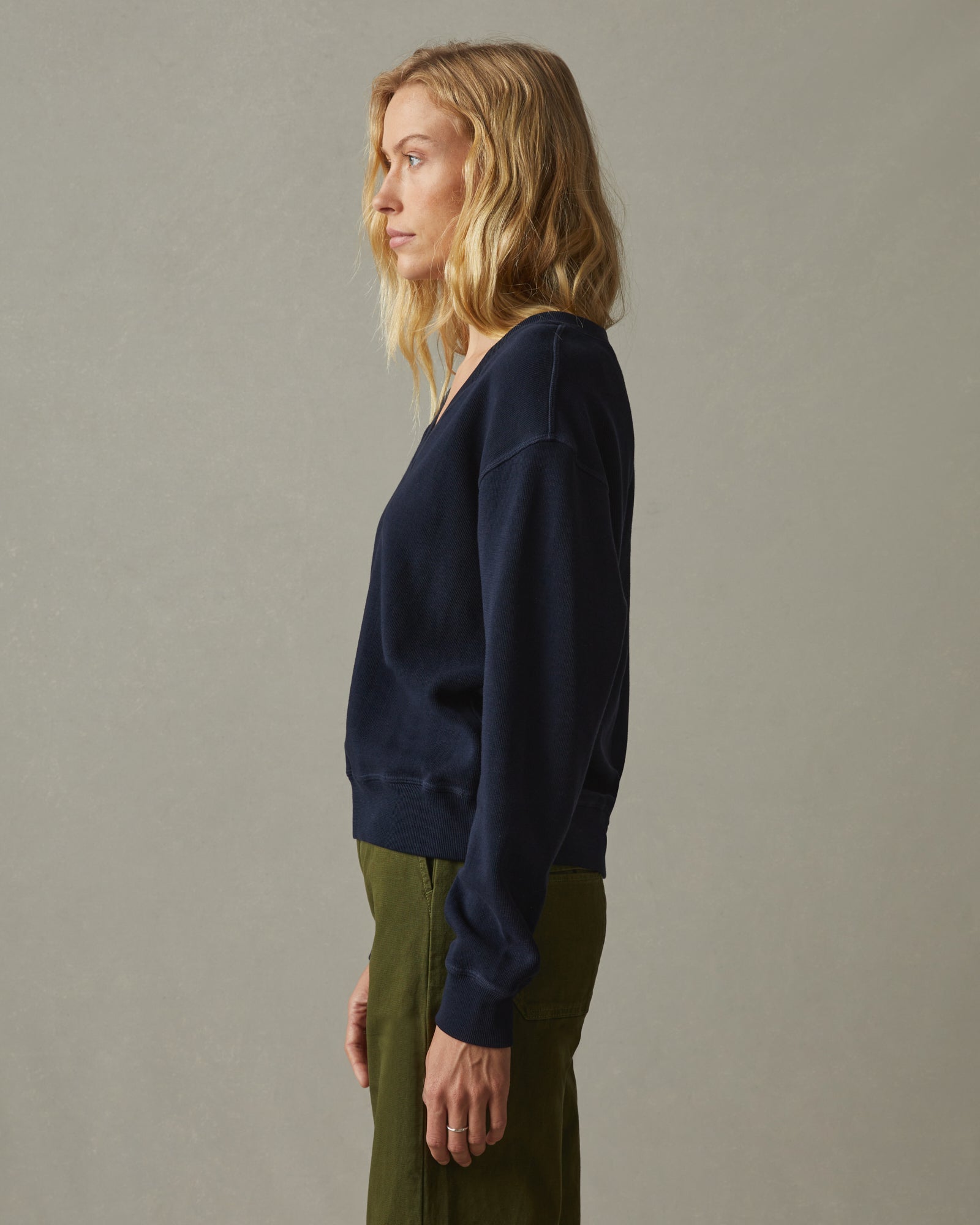 Women's Cotton V-Neck Sweater - Dress Navy