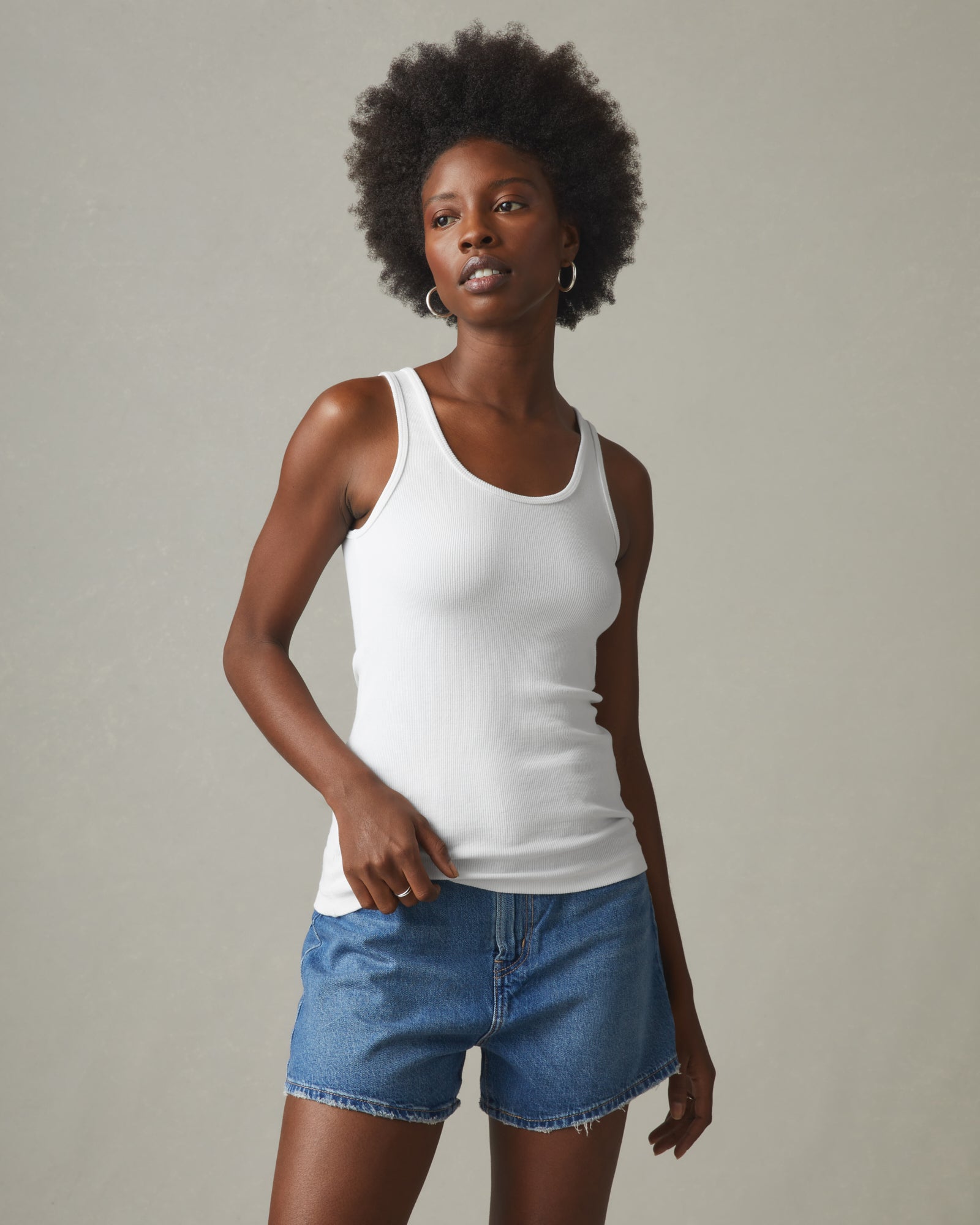 White Soft Cotton Rib Tank Top