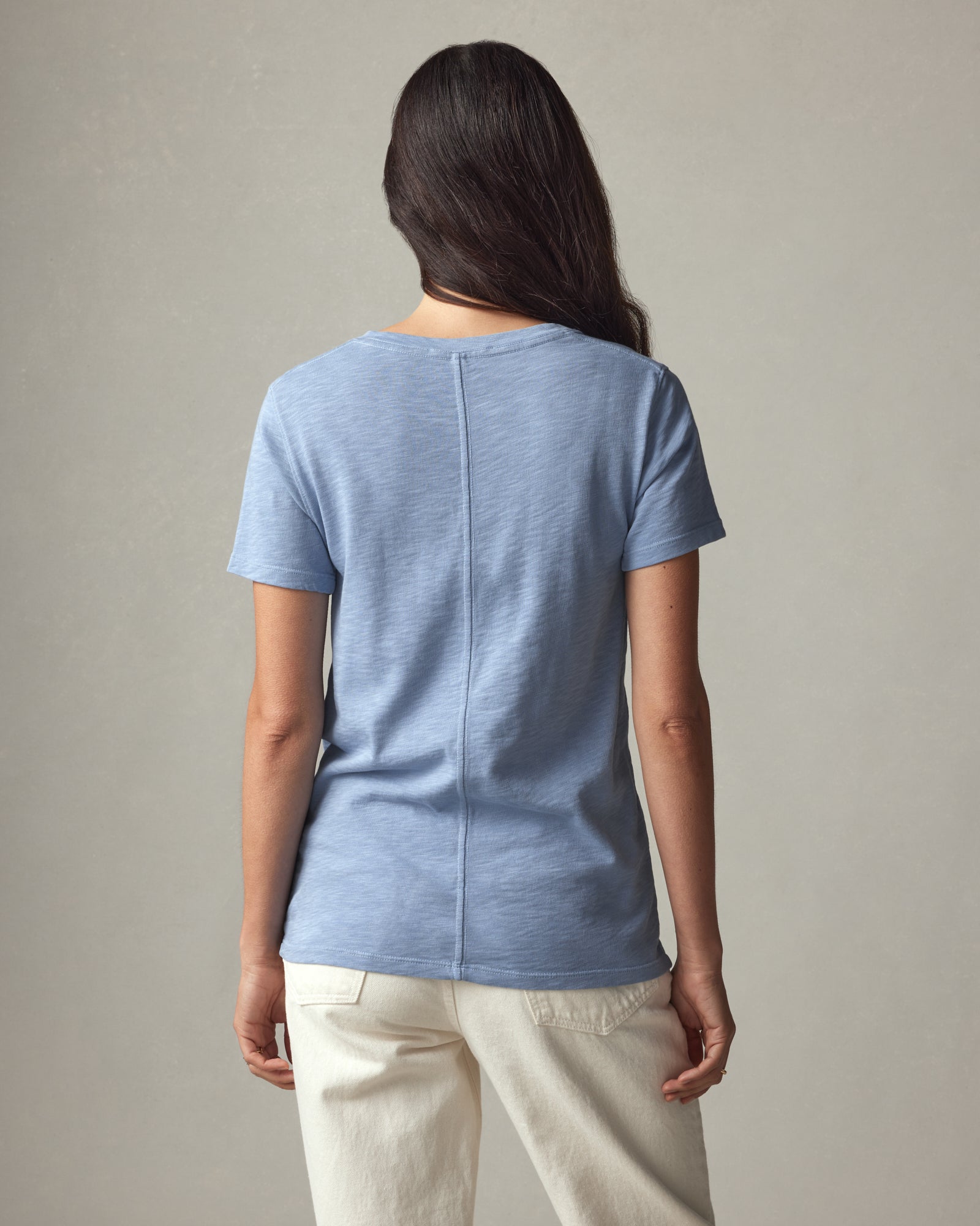 Object Curve OBJTESSI SLUB V NECK - Camiseta Básica - Blue/white/azul Marino