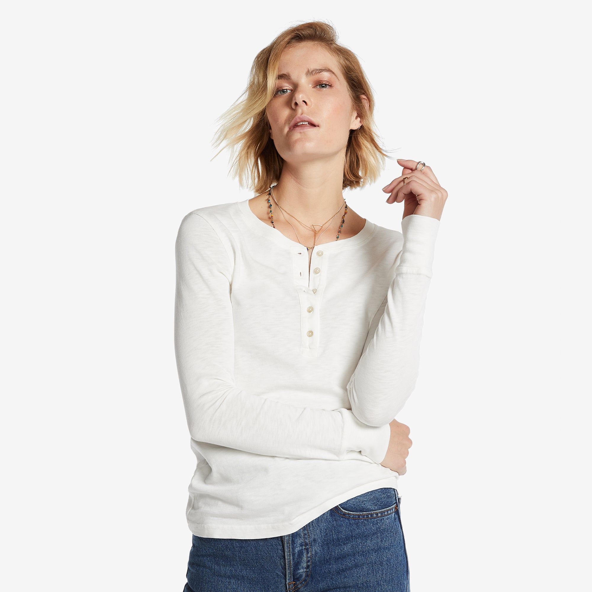 Women's Premium Slub Long Sleeve Henley - Bone
