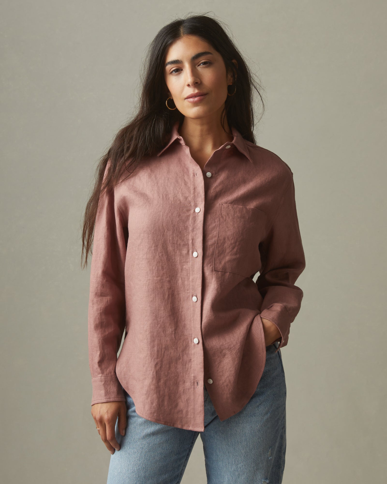 Women's Linen Long Sleeve Shirt - Burlwood