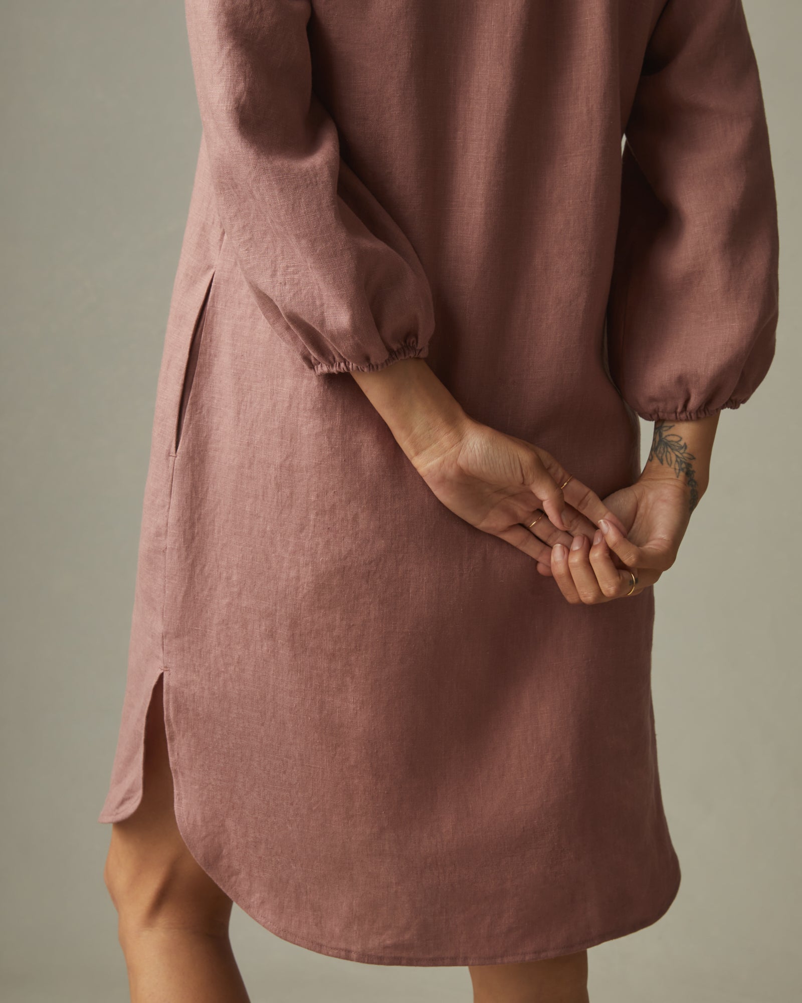 knee length dresses for ladies Linen Tunic Dress with Short Sleeves, Linen Tunic for Women main image 1