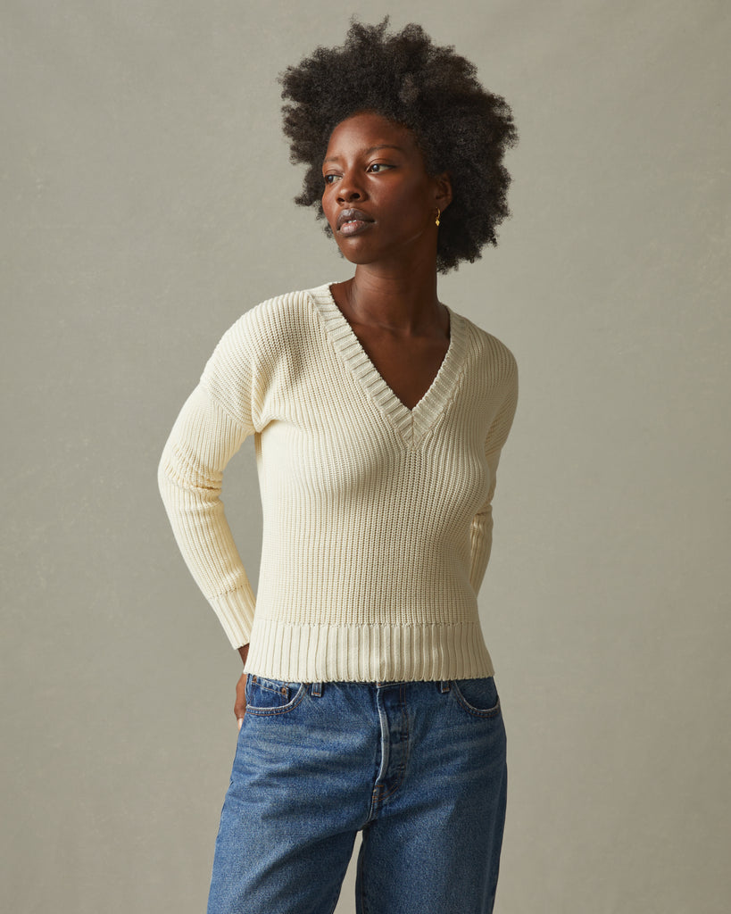 Women’s Chunky Cotton V-Neck Sweater